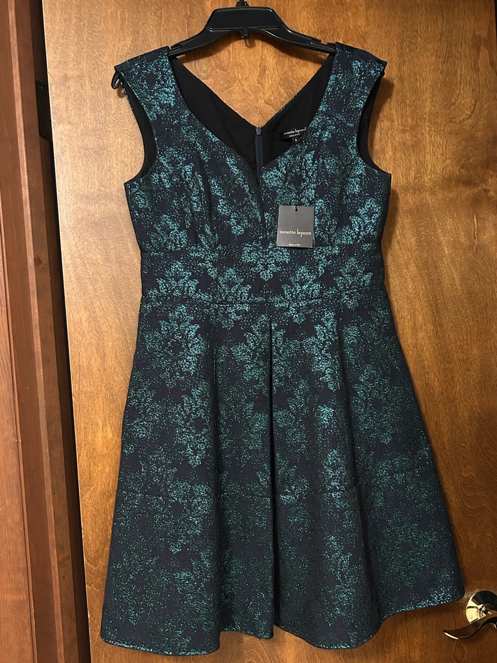 Nanette Lepore Brocade Dress Metallic Blue Teal Sparkle Floral Dress, Size 8 - Picture 14 of 16